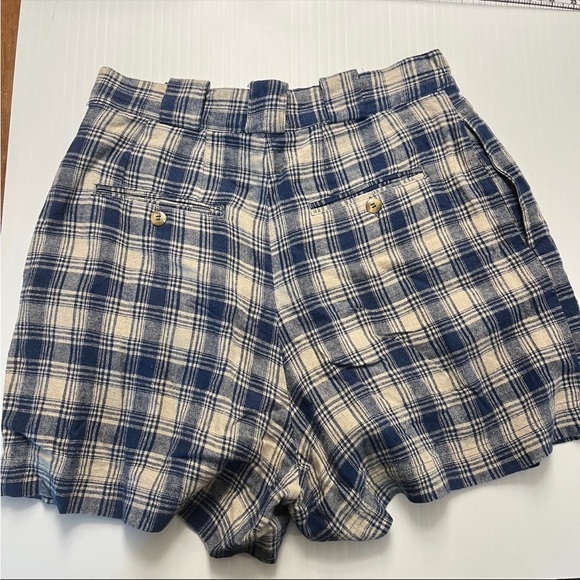 Super high rise vintage linen plaid shorts navy tan state of the art mom - Picture 5 of 8